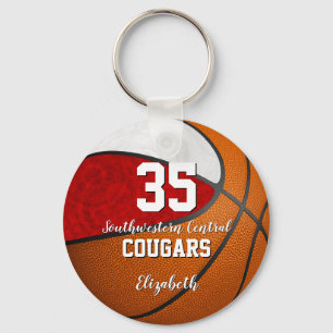 girly basketball red white school team colours key ring