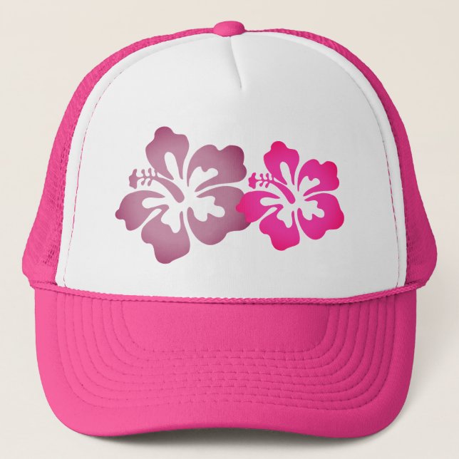 Girly Beachy Hibiscus Flowers Hot Pink Trucker Hat (Front)