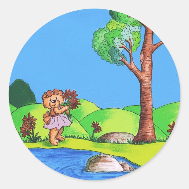Girly Bear Classic Round Sticker (Front)