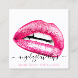 Girly Beauty Lips White Square Business Card