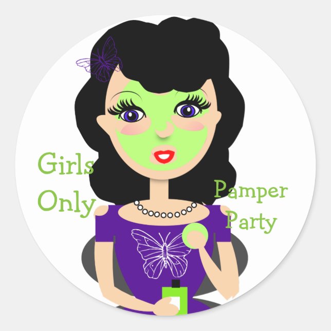 Girly Beauty Pamper Party Girls Only Theme Classic Round Sticker (Front)