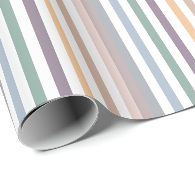 Girly Beige Blue Wide Horizontal Stripes Pattern Wrapping Paper (Roll Corner)