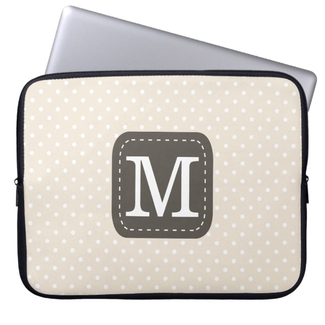 Girly Beige Polka Dots Pattern Custom Monogram Laptop Sleeve (Front)