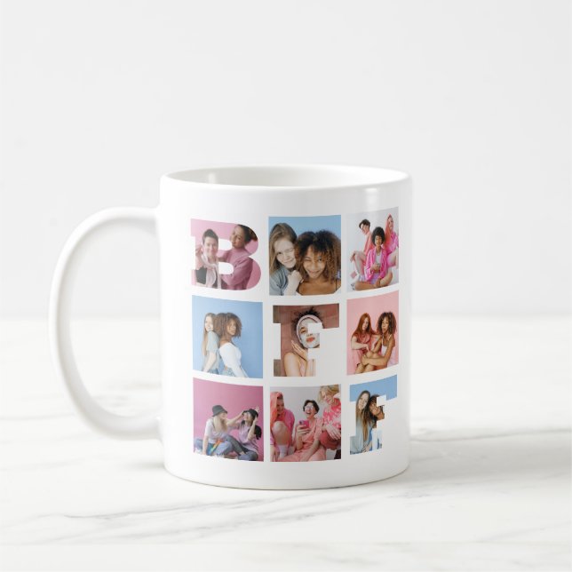 Girly Best friends BFF Photo Collage Heart Script Coffee Mug (Left)
