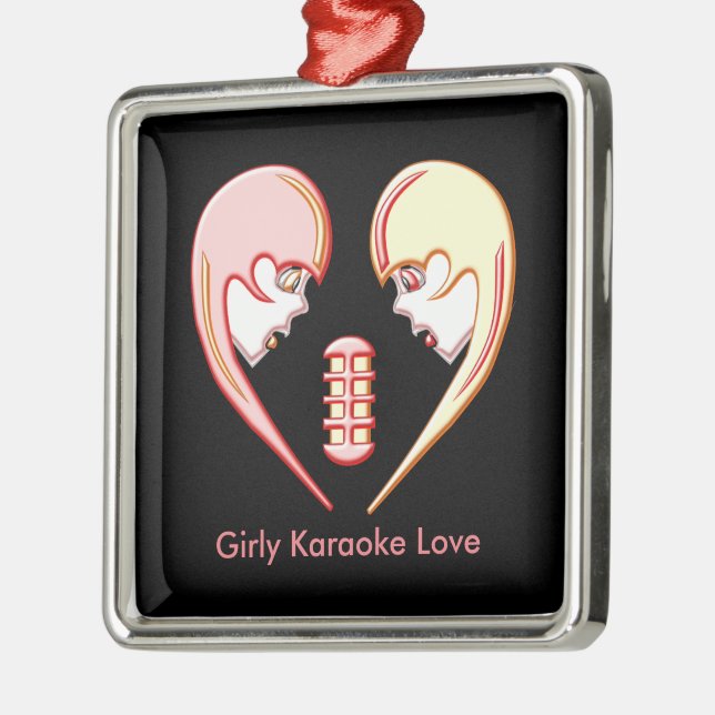 Girly BFF Karaoke Love Heart Metal Ornament (Left)
