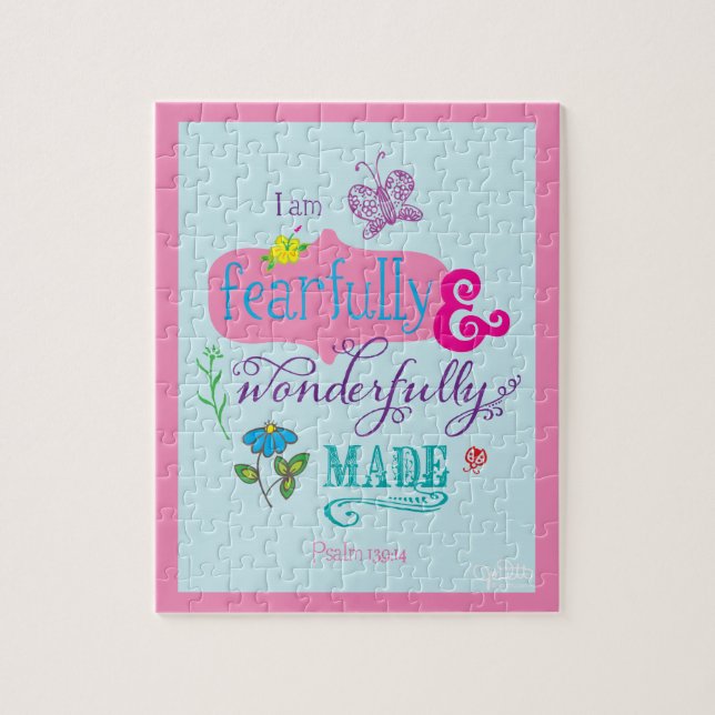 Girly Bible Verse Fearfully and Wonderfully Made Jigsaw Puzzle (Vertical)