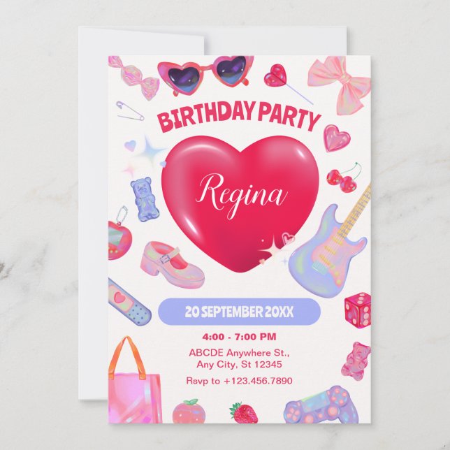 Girly birthday party invitation (Front)