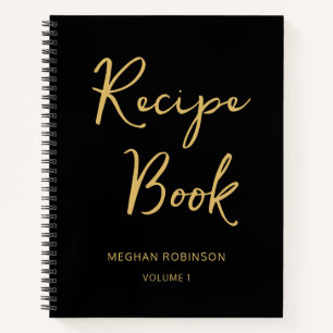Girly Black And Gold Cookbook Recipe Script Note Notebook
