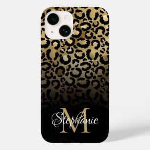 Girly Black and Gold Leopard Ombre Monogram Case-Mate iPhone 14 Case