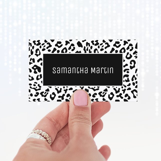 Girly Black and White Leopard Spot Business Card (Minimalist Black and White Leopard Business Cards)