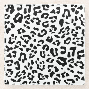 Girly Black and White Leopard Spot Glass Coaster