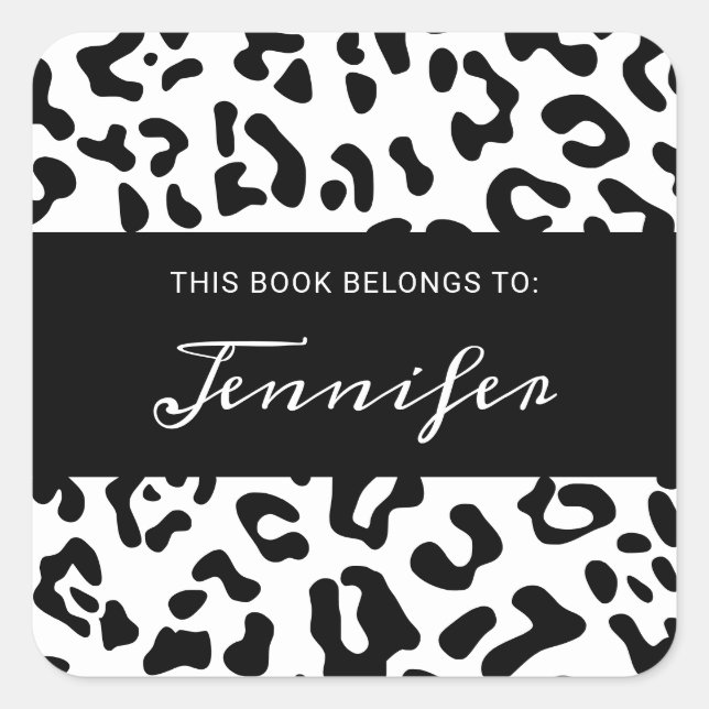 Girly Black and White Leopard Spot Square Sticker (Front)