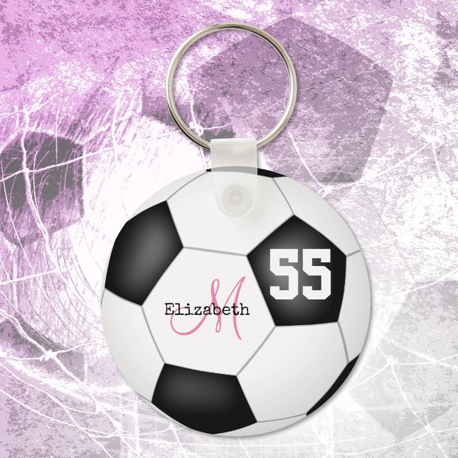 girly black and white soccer ball personalized key ring (Creator Uploaded)