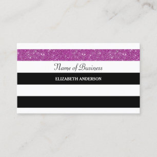 Girly Black and White Stripes Purple FAUX Glitz Business Card