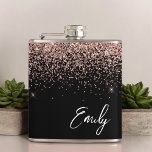 Girly Black Blush Pink Rose Gold Glitter Monogram Hip Flask<br><div class="desc">Girly Black and Rose Gold - Blush Pink Faux Foil Metallic Sparkle Glitter Monogram Name and Initial Party Flask. This makes the perfect sweet 16 birthday,  wedding,  bridal shower,  anniversary,  baby shower or bachelorette party gift for someone that loves glam luxury and chic styles.</div>