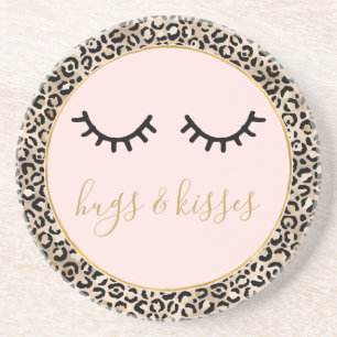 Girly Black Eyelashes Gold Glam Leopard Print  Coaster