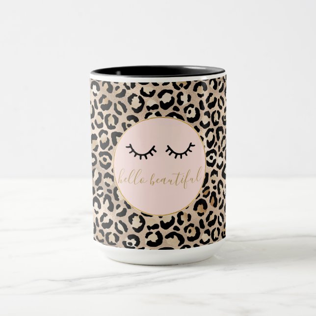 Girly Black Eyelashes Gold Glam Leopard Print   Mug (Center)