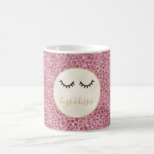 Girly Black Eyelashes Gold Pink Leopard Print Coffee Mug