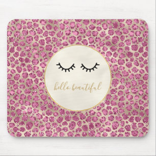 Girly Black Eyelashes Gold Pink Leopard Print Mouse Pad