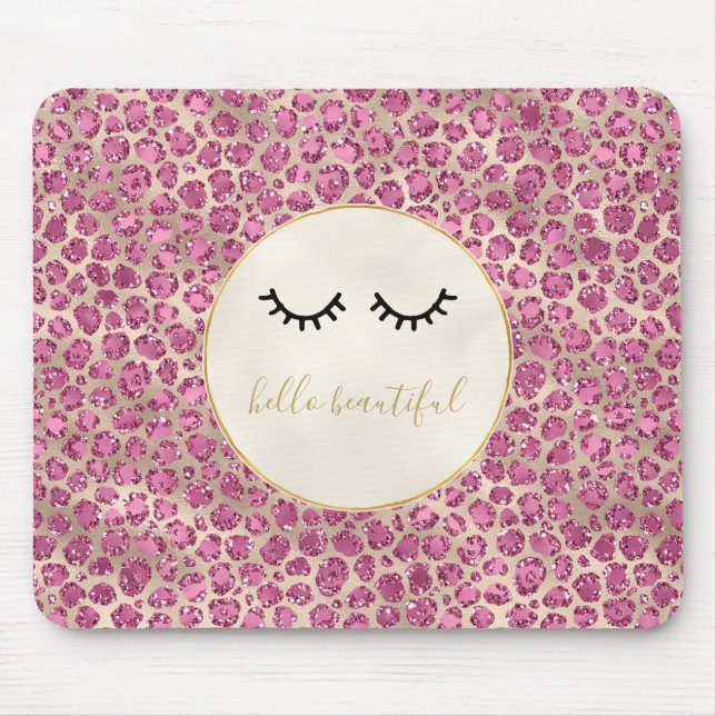 Girly Black Eyelashes Gold Pink Leopard Print Mouse Pad (Front)