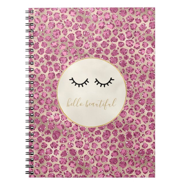 Girly Black Eyelashes Gold Pink Leopard Print Notebook (Front)
