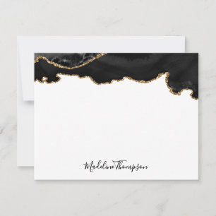 Girly Black Gold Agate Geode Script Typography Card