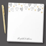 Girly Black Gold Heart Feminine Script Notepad<br><div class="desc">A cute notepad with black and gold hand drawn hearts. Personalize it for Valentines Day or any occasion. Makes Chic and girly stationery. Designed for you by Blackberry Boulevard.</div>