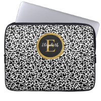 Girly Black Gold Leopard Monogram
