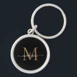 Girly Black Gold Monogram Name Elegant Chic Script Key Ring<br><div class="desc">Simple Girly Black Gold Monogram Elegant Chic Modern Script Name Initial Keychain</div>