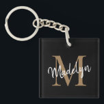 Girly Black Gold Monogram Name Elegant Chic Script Key Ring<br><div class="desc">Girly Black Gold Monogram Name Elegant Chic Script Keychain. Easily personalise this modern elegant keychain with your custom monogram and name.</div>