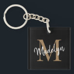 Girly Black Gold Monogram Name Elegant Chic Script Key Ring<br><div class="desc">Girly Black Gold Monogram Name Elegant Chic Script Keychain. Easily personalise this modern elegant keychain with your custom monogram and name.</div>