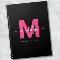 Girly Black Hot Pink Initial Monogram Name