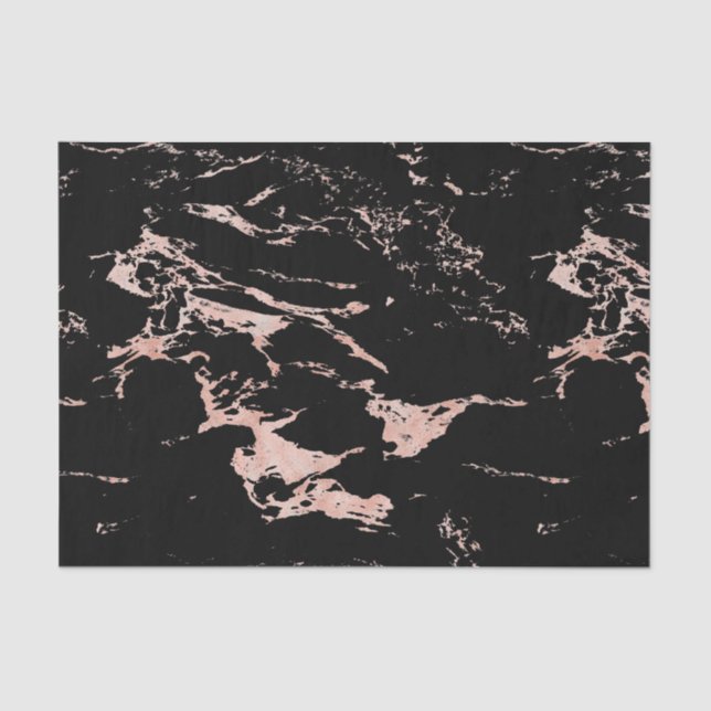 Girly Black Marble Rose Gold Foil Tissue Paper (Front)