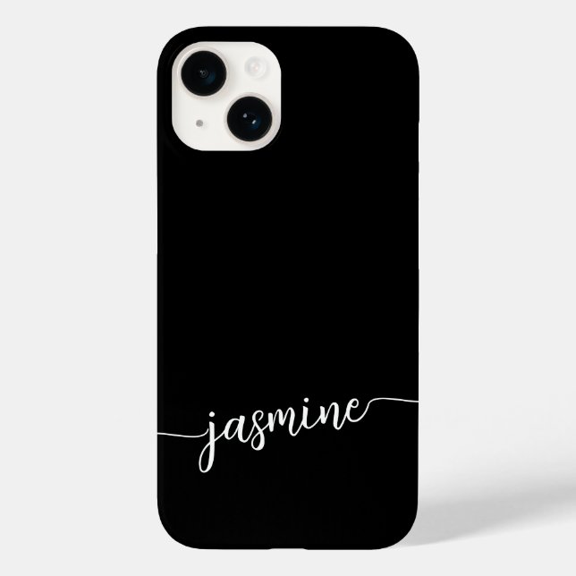 Girly Black Monogram Name Signature Script Case-Mate iPhone Case (Back)