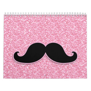 GIRLY BLACK MUSTACHE PINK GLITTER PRINTED CALENDAR