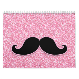 GIRLY BLACK MUSTACHE PINK GLITTER PRINTED CALENDAR
