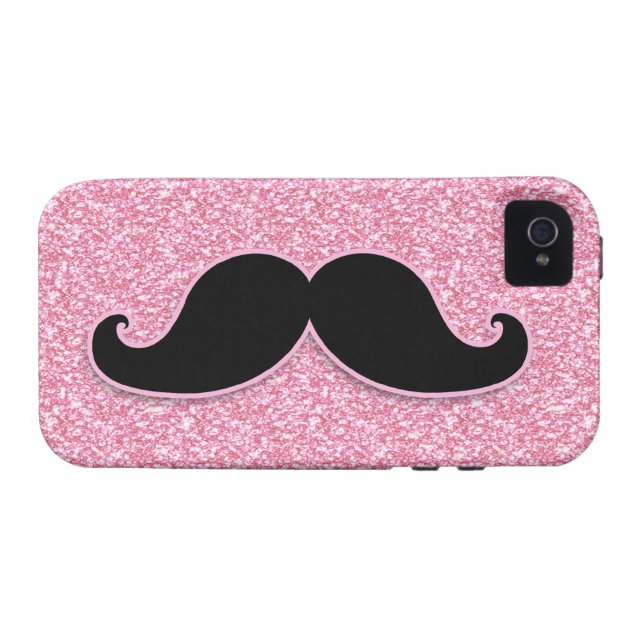 GIRLY BLACK MUSTACHE PINK GLITTER PRINTED Case-Mate iPhone CASE (Back Horizontal)