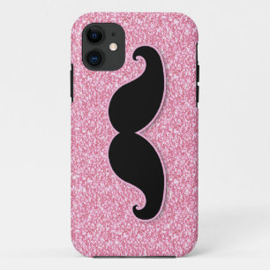 GIRLY BLACK MUSTACHE PINK GLITTER PRINTED iPhone 11 CASE