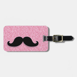 GIRLY BLACK MUSTACHE PINK GLITTER PRINTED LUGGAGE TAG