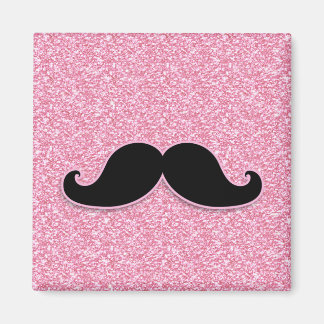 GIRLY BLACK MUSTACHE PINK GLITTER PRINTED MAGNET