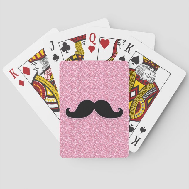 GIRLY BLACK MUSTACHE PINK GLITTER PRINTED PLAYING CARDS (Back)
