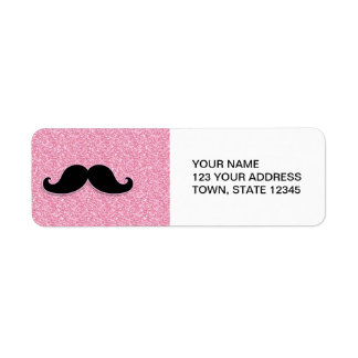 GIRLY BLACK MUSTACHE PINK GLITTER PRINTED RETURN ADDRESS LABEL