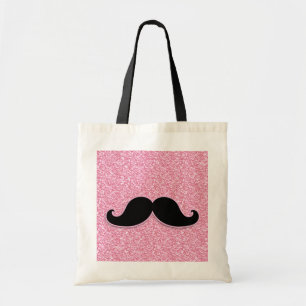 GIRLY BLACK MUSTACHE PINK GLITTER PRINTED TOTE BAG
