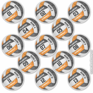 girly black orange volleyball players set of 13