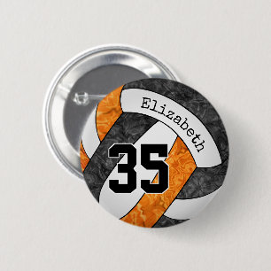 girly black orange volleyball team colours 6 cm round badge