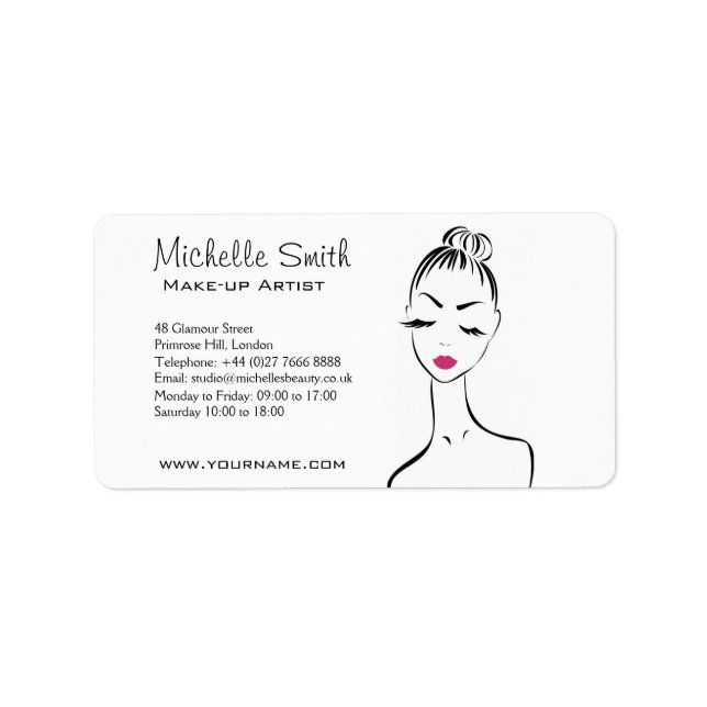 Girly Black Pink Lash & Beauty Salon Line Art  Label (Front)