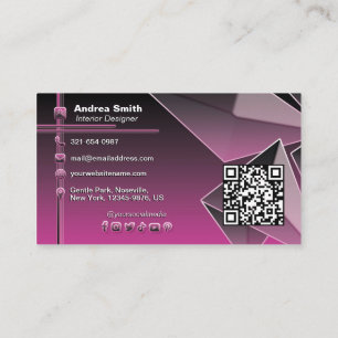 Girly Black Pink QR Code Gradient Modern Chic 3D Business Card