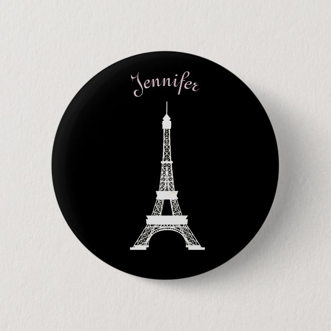 Girly Black,Pink, White French Style Eiffel Towers 6 Cm Round Badge (Front)