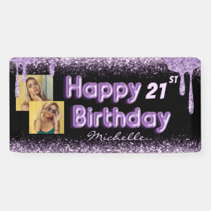 Girly Black & Purple Glitter Any Birthday Banner