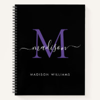 Girly Black Purple Violet Monogram Script Name